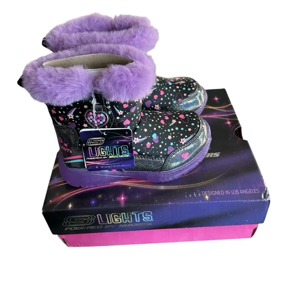 Sketchers Toddler Girls S Lights Illumi-Brights Light-Up Winter Snow Boots Sz 6