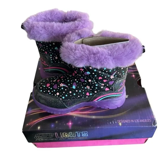 Sketchers Toddler Girls S Lights Illumi-Brights Light-Up Winter Snow Boots Sz 6