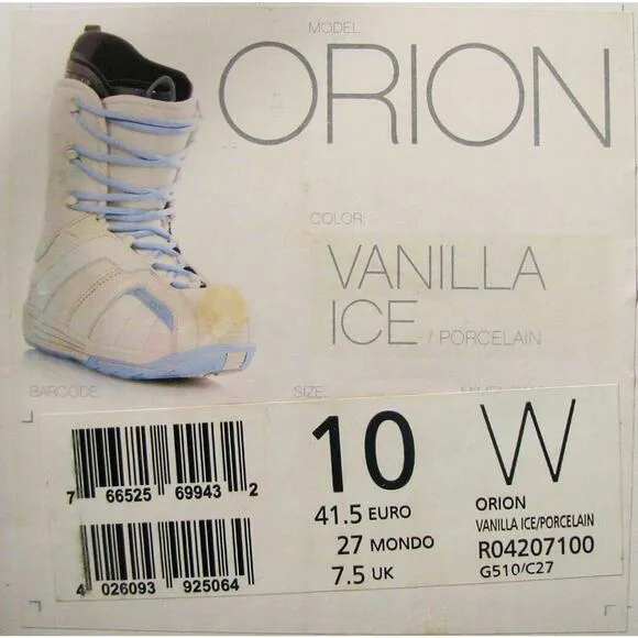 Snow Board Boots • Orion Vanilla Ice Porcelain Blue Trim • Lace Up • Unisex 10W