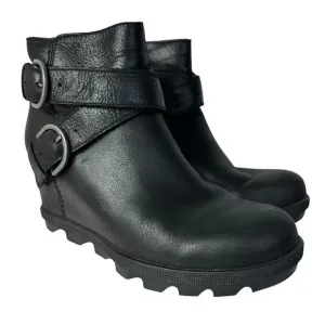 Sorel Boots Joan of Arctic Wedge II NL3360 Heel Buckle Ankle Leather Black 7