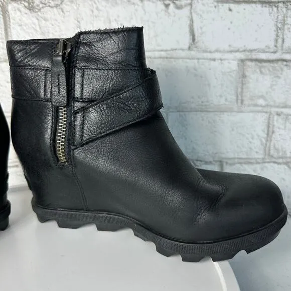 Sorel Boots Joan of Arctic Wedge II NL3360 Heel Buckle Ankle Leather Black 7
