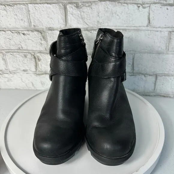 Sorel Boots Joan of Arctic Wedge II NL3360 Heel Buckle Ankle Leather Black 7