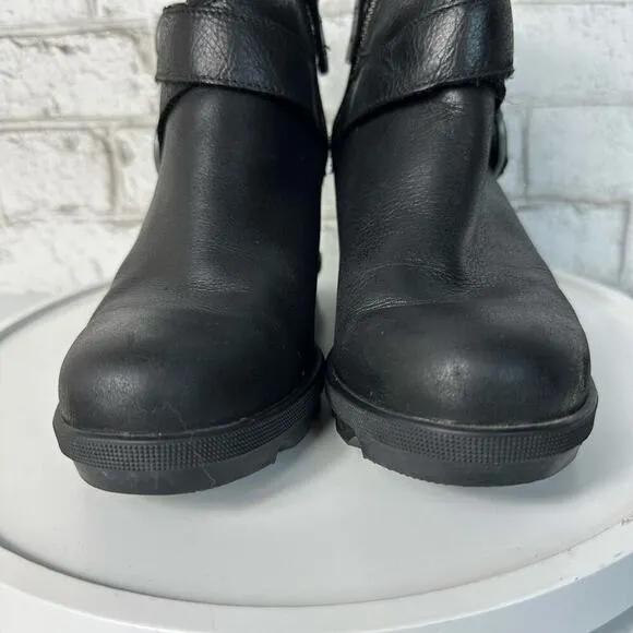 Sorel Boots Joan of Arctic Wedge II NL3360 Heel Buckle Ankle Leather Black 7