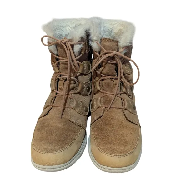 Sorel Explorer Joan Ash Brown Leather &amp; Suede Ankle Boots Size 7 Winter Snow