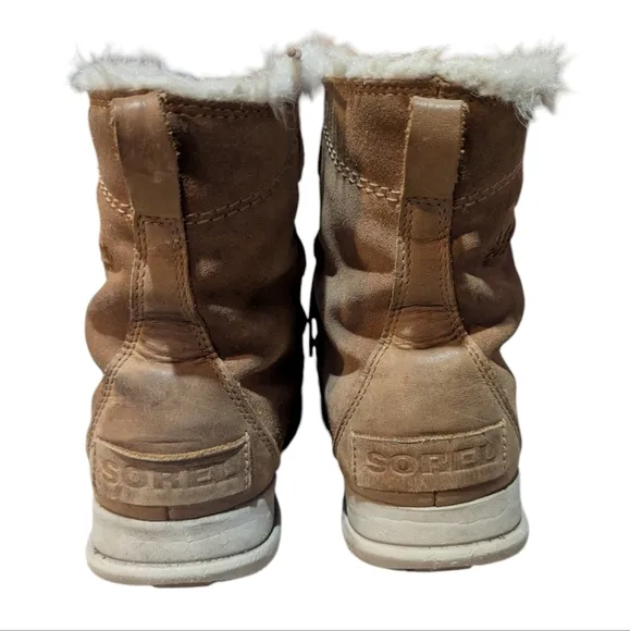 Sorel Explorer Joan Ash Brown Leather &amp; Suede Ankle Boots Size 7 Winter Snow