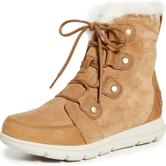 Sorel Explorer Joan Ash Brown Leather &amp; Suede Ankle Boots Size 7 Winter Snow