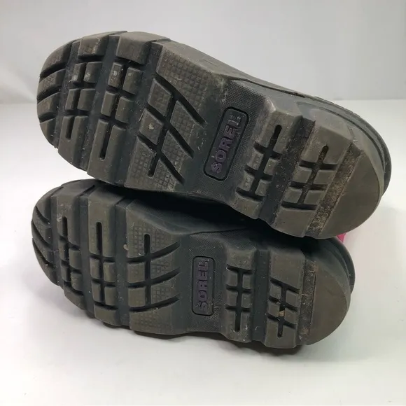 Sorel Flurry snow boots pink purple black rubber nylon drawstring top size 13