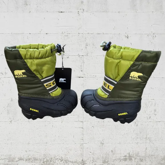 Sorel Green Charcoal Toddler Drawstring Top Winter Snow Boots NWT Size 6 Toddler