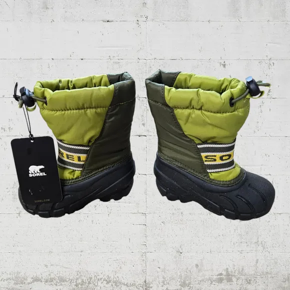 Sorel Green Charcoal Toddler Drawstring Top Winter Snow Boots NWT Size 6 Toddler