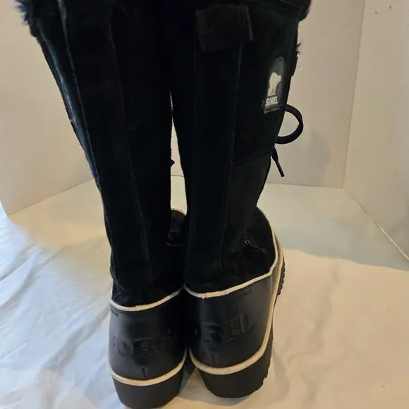 Sorel Joan of Arctic Winter Snow Boots Black Suede NL2093-010 Sz 9 Lace Up