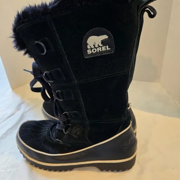 Sorel Joan of Arctic Winter Snow Boots Black Suede NL2093-010 Sz 9 Lace Up