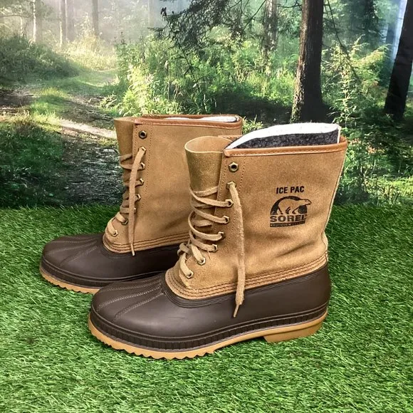Sorel Leather Ice Pac Winter Snow Duck Lace Up Boots 9