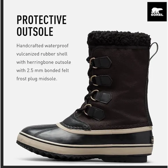 Sorel Men’s 1964 Nylon WP Boot Black 10 NWT