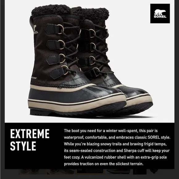 Sorel Men’s 1964 Nylon WP Boot Black 10 NWT