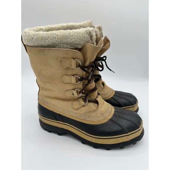 Sorel Men's Caribou Snow Boots Buff Tan lace Up Size 11 Winter Waterproof Nubuck