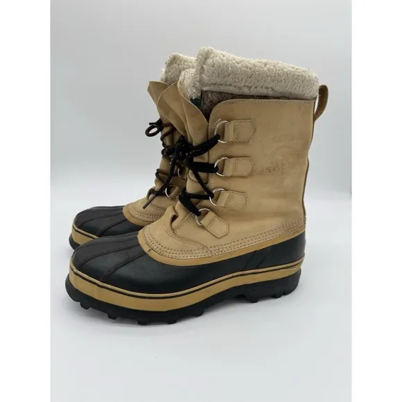Sorel Men's Caribou Snow Boots Buff Tan lace Up Size 11 Winter Waterproof Nubuck