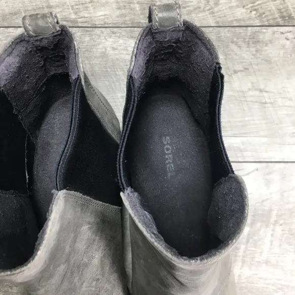 Sorel NL2704 Gray Leather Lea Joan of Arctic Chelsea Snow Womens Boots Size 8.5