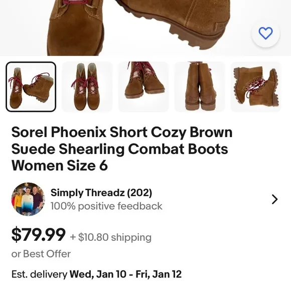 Sorel Phoenix short brown suede shearling lug sole hiking boots NWOT Sz 7.5