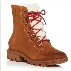 Sorel Phoenix short brown suede shearling lug sole hiking boots NWOT Sz 7.5