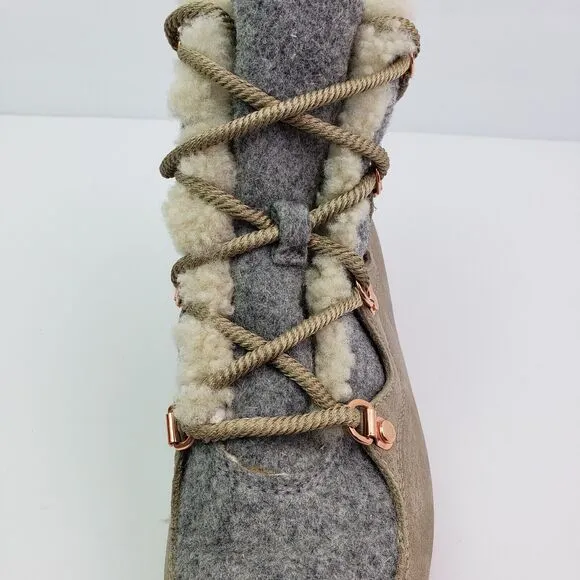 Sorel Sneakchic Alpine Womens Size 7.5 Beige Gray Leather Sherpa Snow Boots