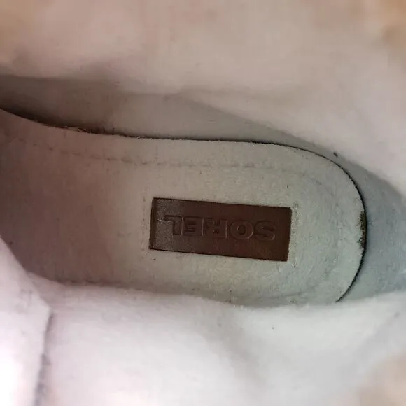 Sorel Sneakchic Alpine Womens Size 7.5 Beige Gray Leather Sherpa Snow Boots