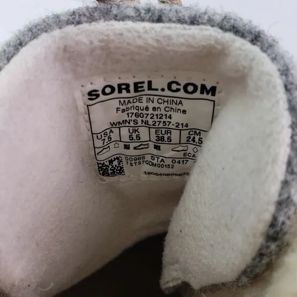 Sorel Sneakchic Alpine Womens Size 7.5 Beige Gray Leather Sherpa Snow Boots