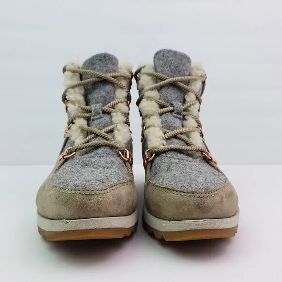 Sorel Sneakchic Alpine Womens Size 7.5 Beige Gray Leather Sherpa Snow Boots
