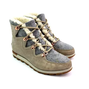 Sorel Sneakchic Alpine Womens Size 7.5 Beige Gray Leather Sherpa Snow Boots