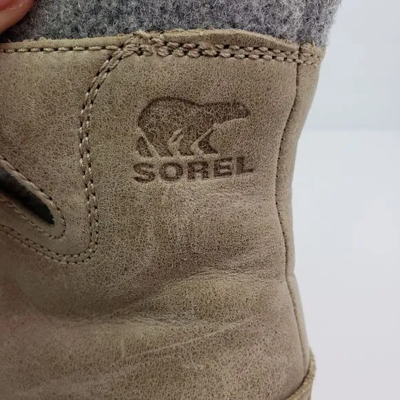 Sorel Sneakchic Alpine Womens Size 7.5 Beige Gray Leather Sherpa Snow Boots