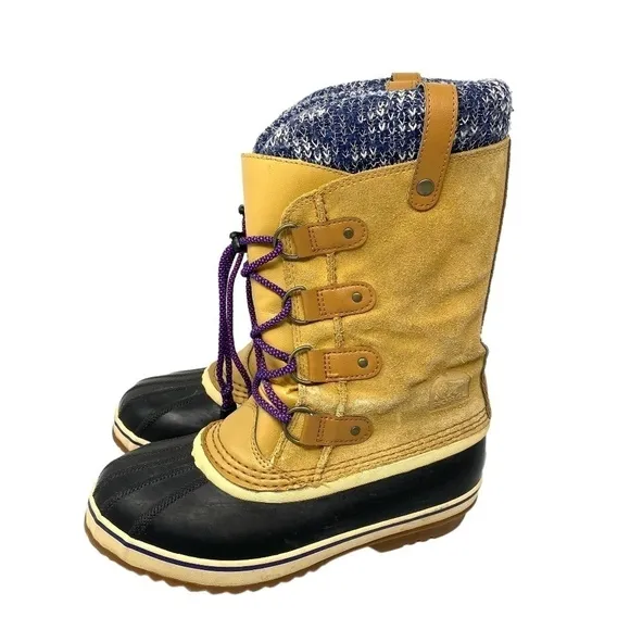 Sorel Snow Winter Boots Waterproof Knit Lined SZ 6