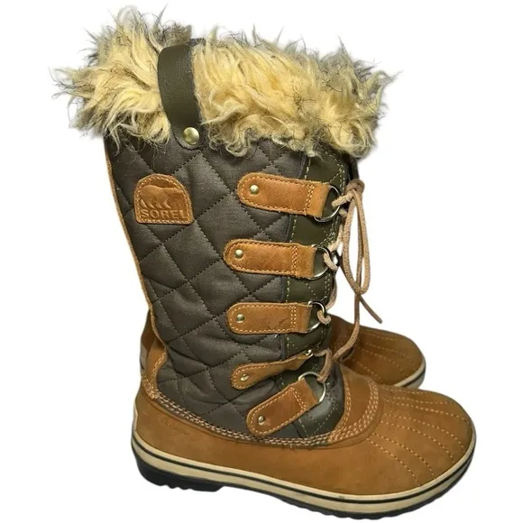 Sorel Tofino Women’s Size 8 Camel Olive Green Tofino Lace Up Boots NL1780-316