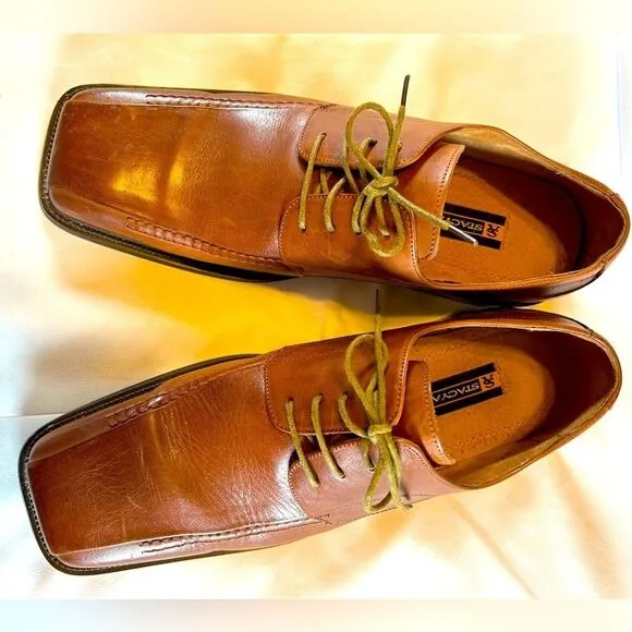 Stacy Adams Mens Derby Brown Leather Square Square Toe Lace Up Shoes Size 10M