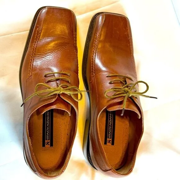 Stacy Adams Mens Derby Brown Leather Square Square Toe Lace Up Shoes Size 10M