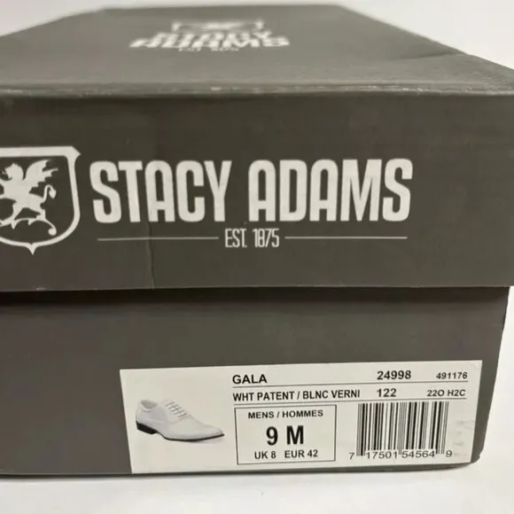 Stacy Adams Men’s Gala, Cap Toe Oxford Dress Shoes White, Size 9 M