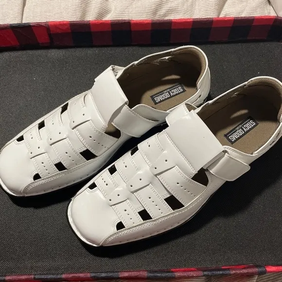 Stacy Adams Mens White Calax Fishermen Sandals 10.5