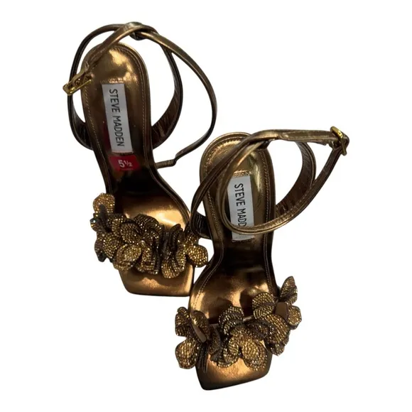STEVE MADDEN Ulyana Floral Dress Sandals In BRONZE MULTI 5.5