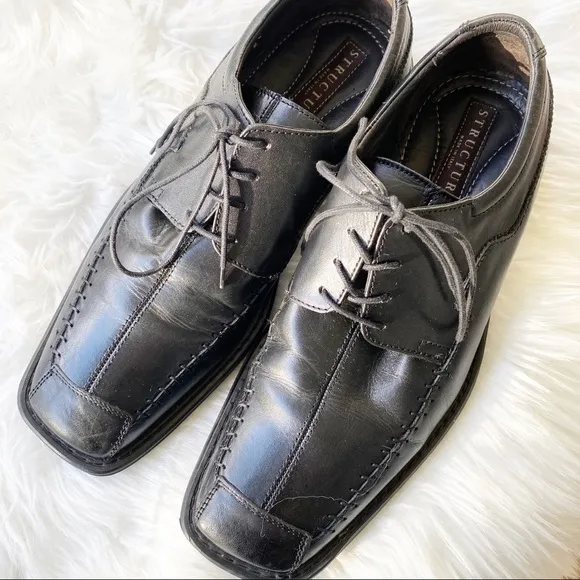STRUCTURE Italian Leather Oxford Dress Shoes Black, Size 10