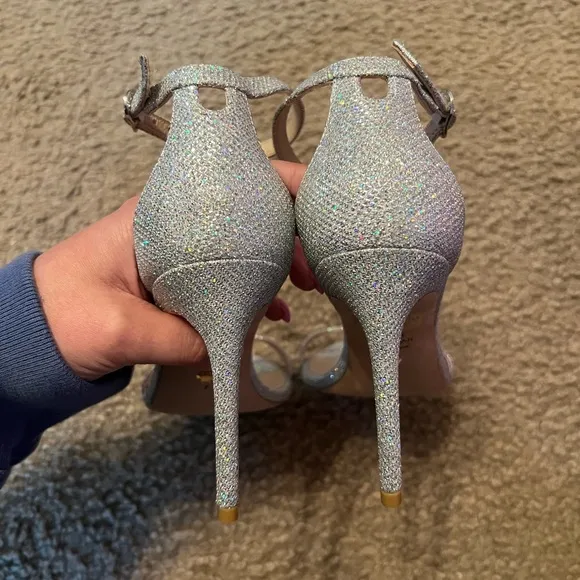 Stuart Weitzman Glitter NudistCurve 100 Heels Sandals