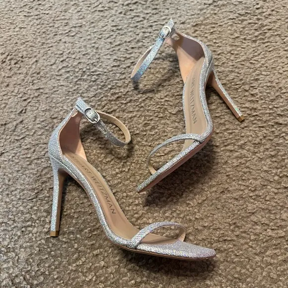 Stuart Weitzman Glitter NudistCurve 100 Heels Sandals