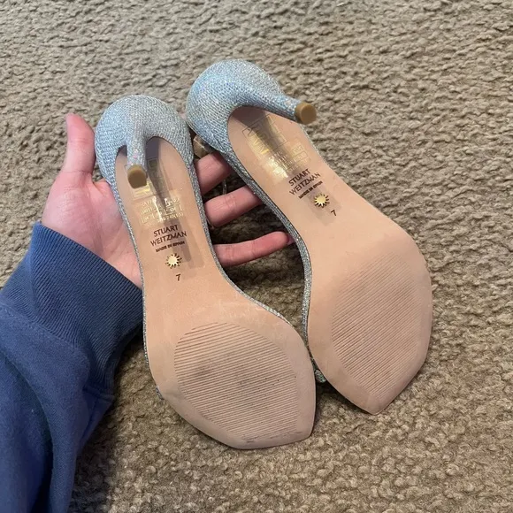 Stuart Weitzman Glitter NudistCurve 100 Heels Sandals