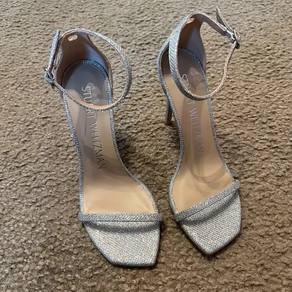 Stuart Weitzman Glitter NudistCurve 100 Heels Sandals