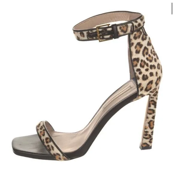 Stuart Weitzman Leopard Stiletto Sandal Heeled Nudist Minimalist Size EU 40.5
