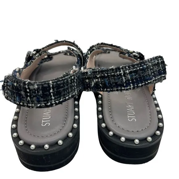 Stuart Weitzman Zoe Lift Embellished Tweed Platform Sandals Size 8B