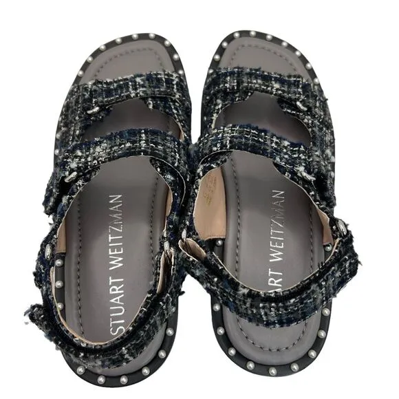 Stuart Weitzman Zoe Lift Embellished Tweed Platform Sandals Size 8B
