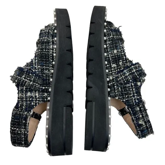 Stuart Weitzman Zoe Lift Embellished Tweed Platform Sandals Size 8B