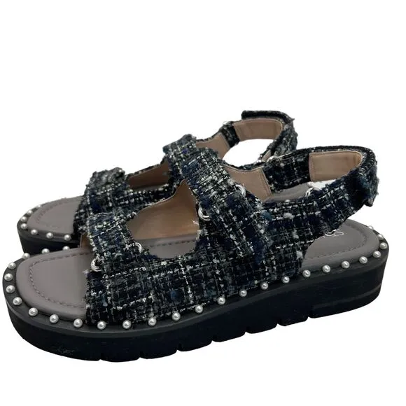 Stuart Weitzman Zoe Lift Embellished Tweed Platform Sandals Size 8B