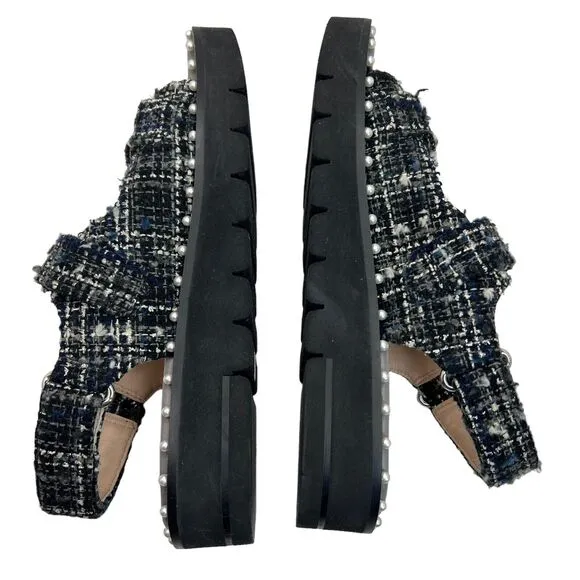 Stuart Weitzman Zoe Lift Embellished Tweed Platform Sandals Size 8B