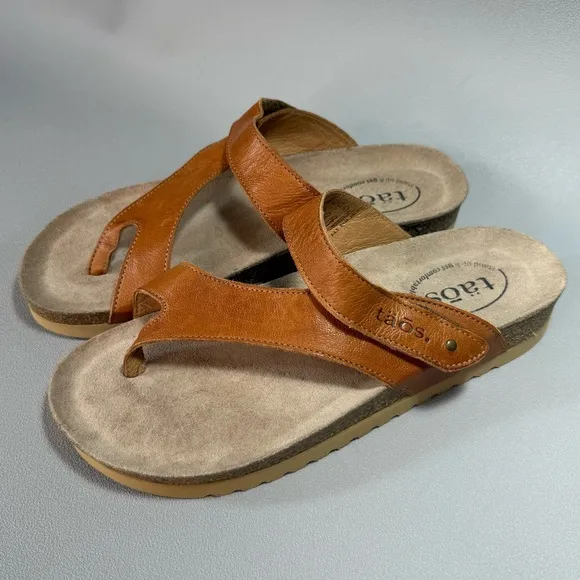 Taos Lola Tan Leather Flat Thong Cork Footbed Sandals