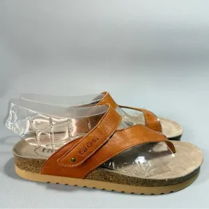 Taos Lola Tan Leather Flat Thong Cork Footbed Sandals