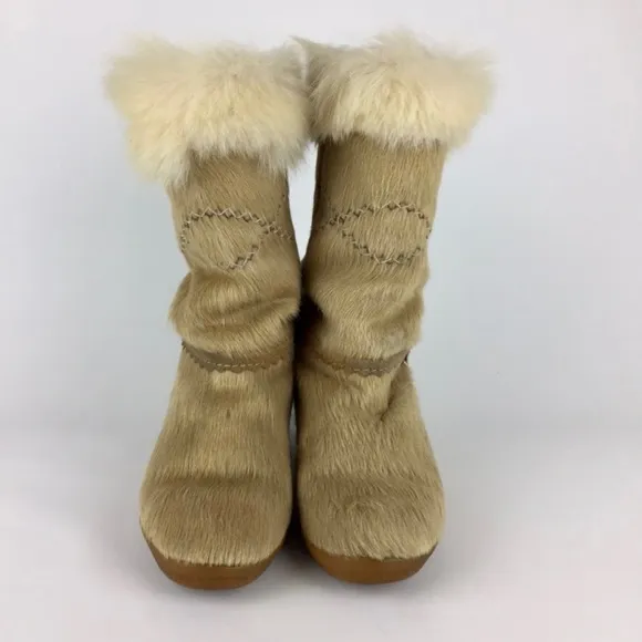 Tecnica Vintage Pony Hair Mid Calf Winter Snow Apres Ski Boots Tan 37 6.5
